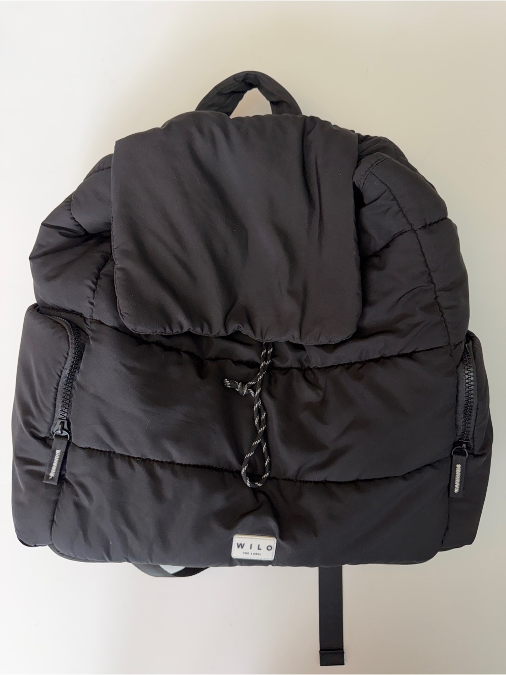 Wilo The Label Black Puffer Drawstring Backpack